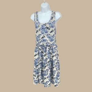 Latched Mama Women's 1X Blue Floral Tank Dress with Tie Waist